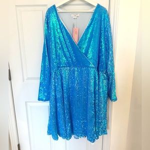 ASOS Collective Curve Blue Sequin Wrap Front Dress Size 26